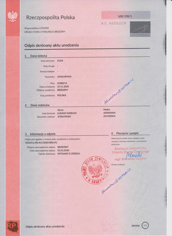 Akt Urodzenia Zgodność 1:...