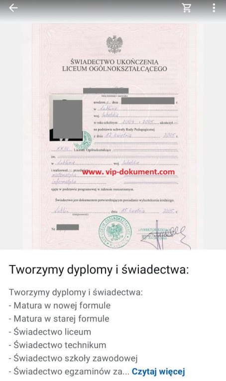 Kup świadectwo maturę dyp...