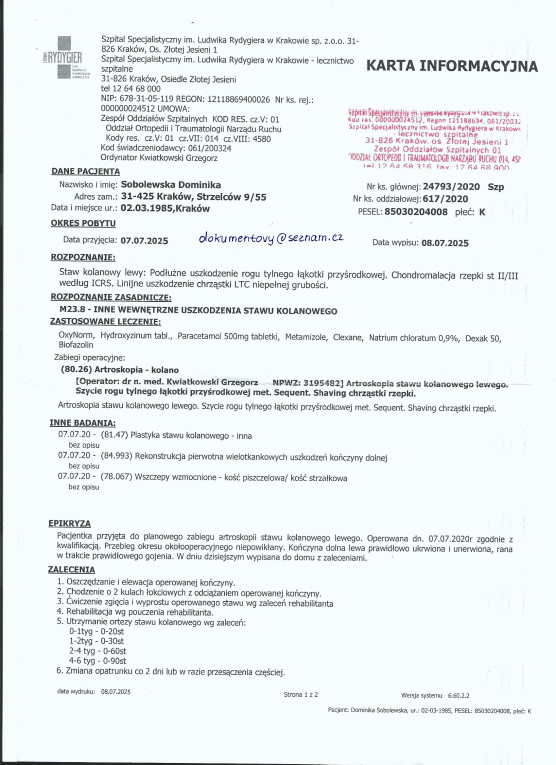 Wypis Szpitalny, Karta In...